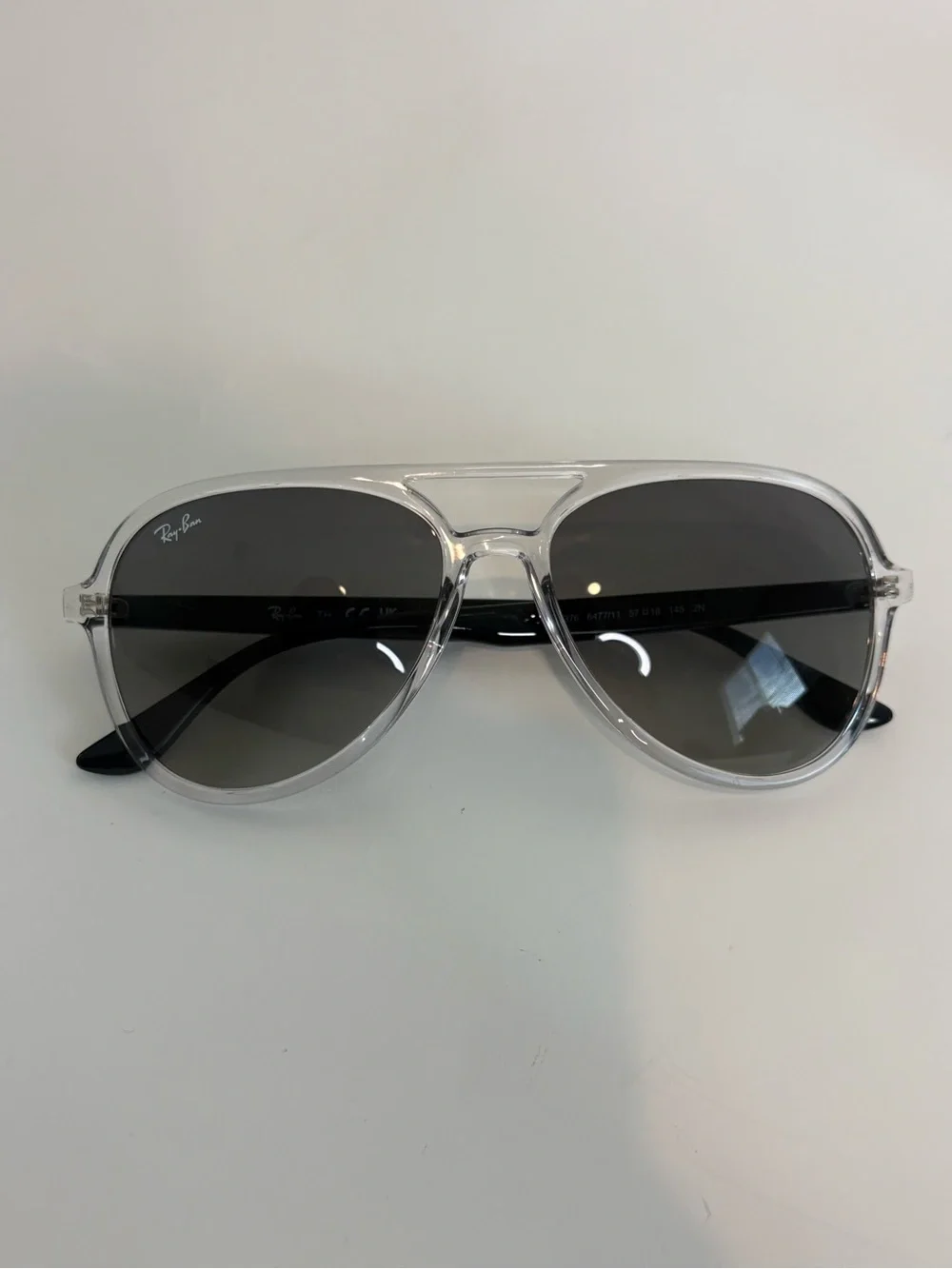 Ray Ban Aviator RB 4376 6477/11 57-16 145 2N Sunglasses Black, Clear Frame